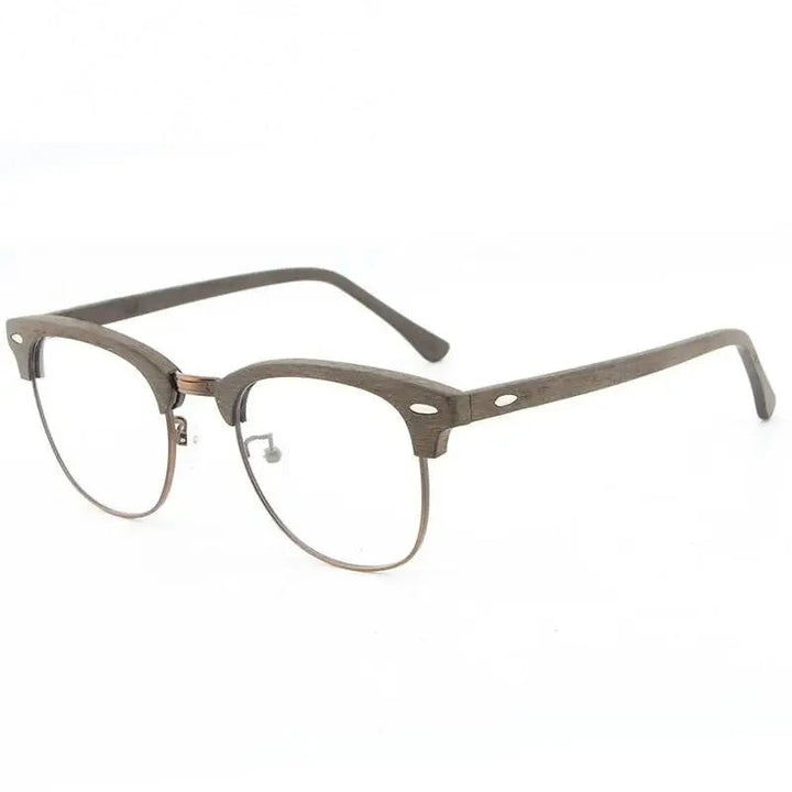 Hdcrafter Unisex Full Rim Round Half Wood Metal Frame Eyeglasses - coffee C19