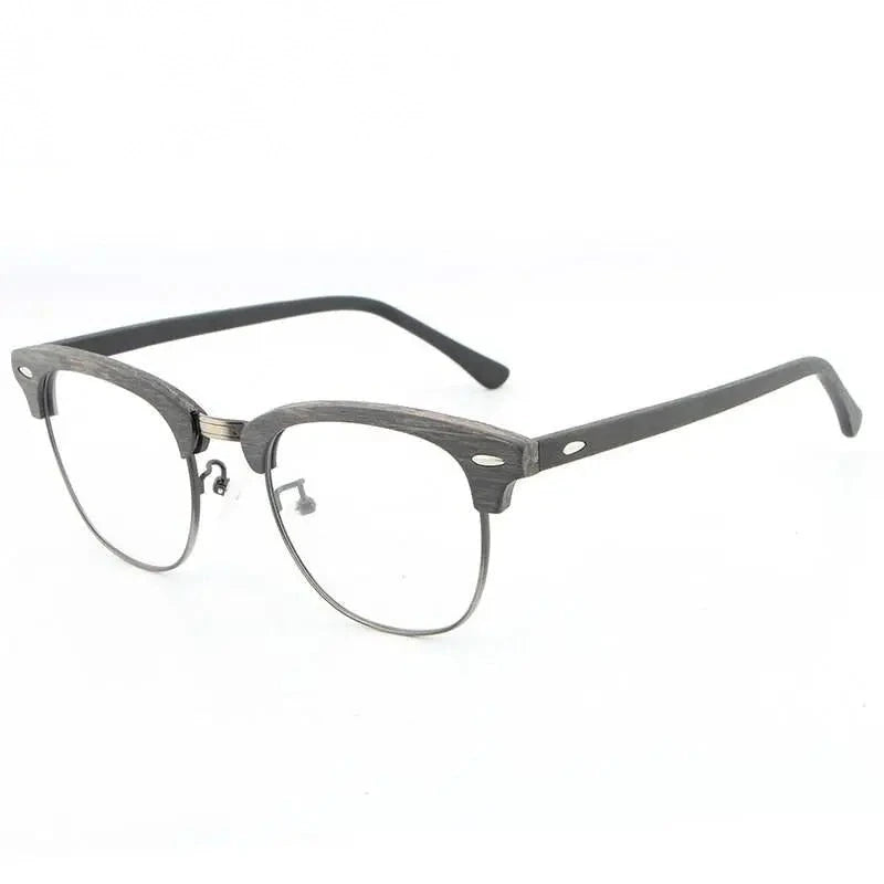 Hdcrafter Unisex Full Rim Round Half Wood Metal Frame Eyeglasses - grey black C96