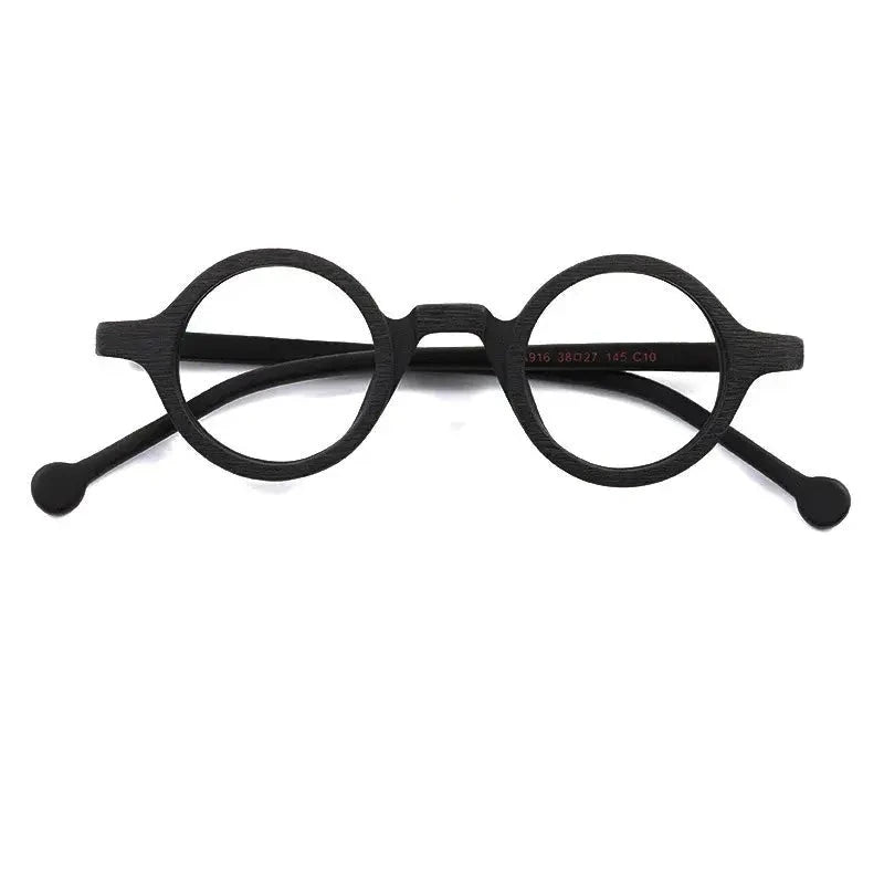 Hdcrafter Unisex Full Rim Round Small Acetate Eyeglasses A916 - Wood-Black
