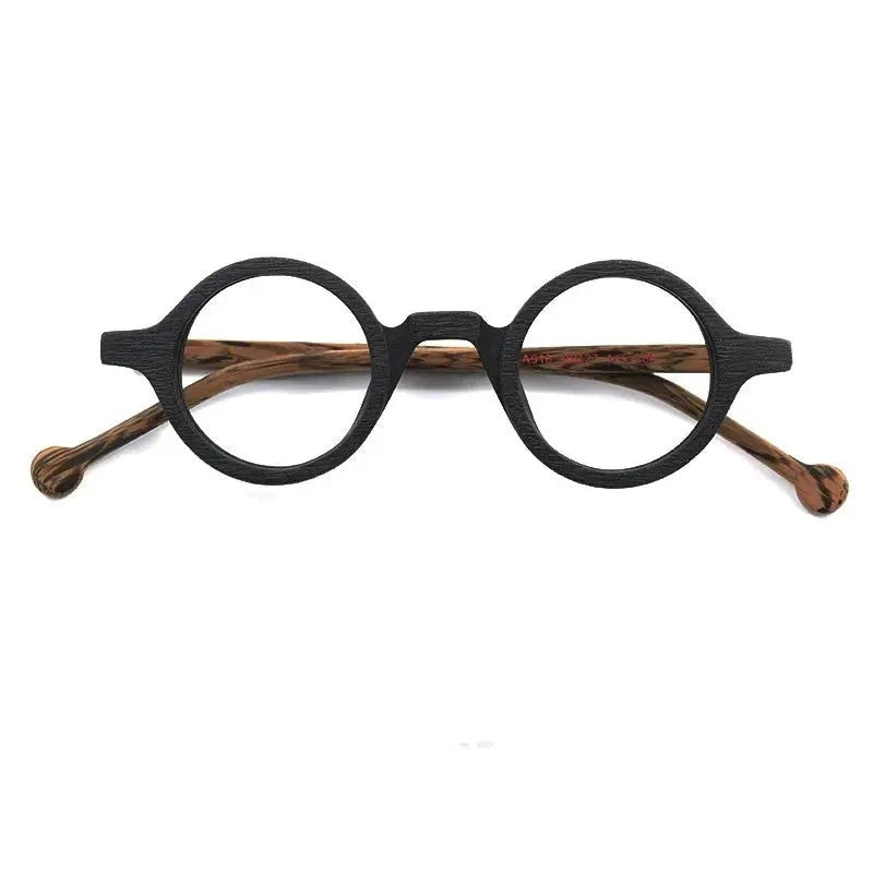Hdcrafter Unisex Full Rim Round Small Acetate Eyeglasses A916 - Wood-Black-Brown