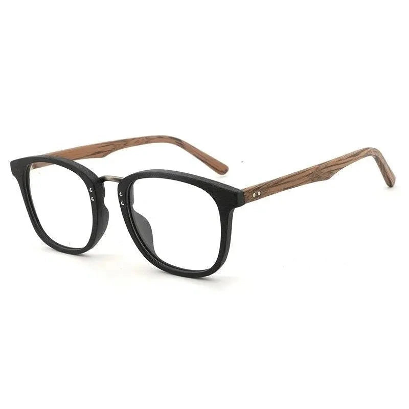 Hdcrafter Unisex Full Rim Round Square Wood Metal Frame Eyeglasses Hb029 - black brown C86
