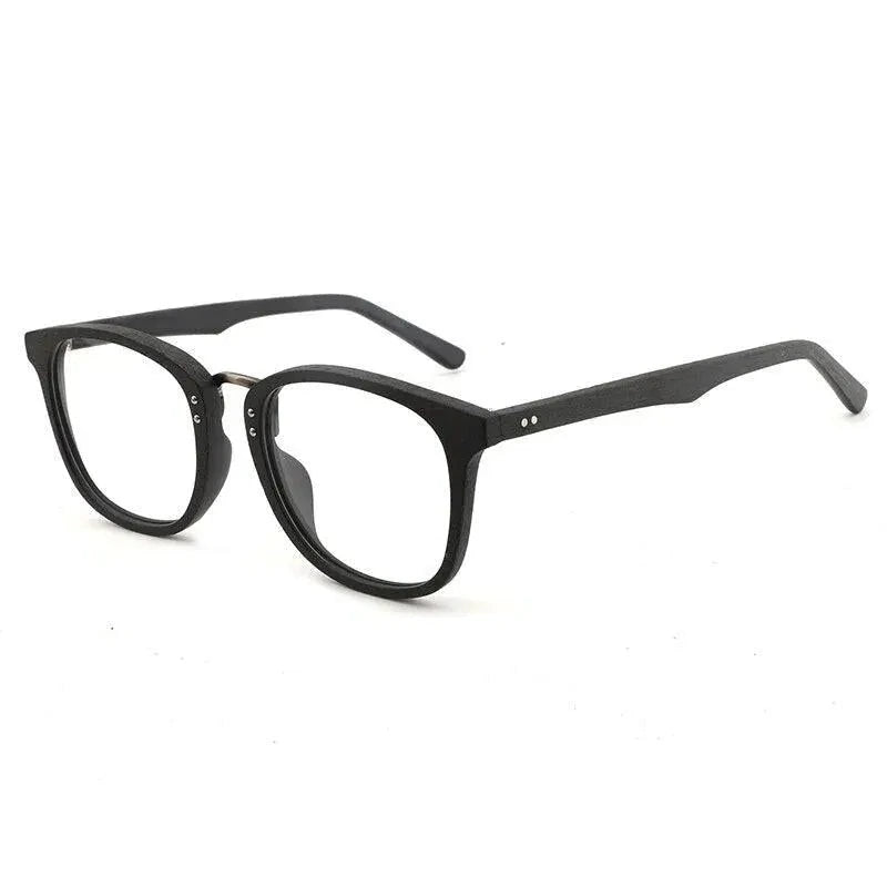 Hdcrafter Unisex Full Rim Round Square Wood Metal Frame Eyeglasses Hb029 - black C10