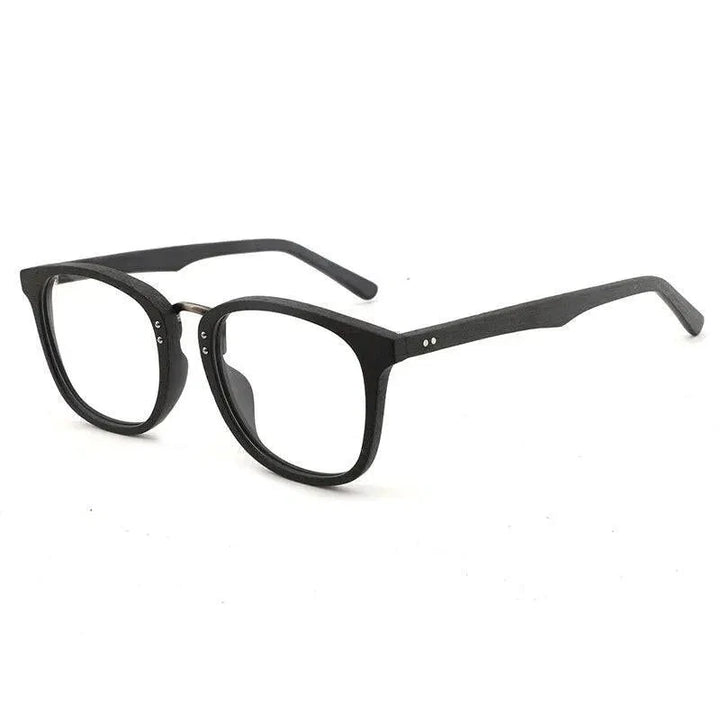 Hdcrafter Unisex Full Rim Round Square Wood Metal Frame Eyeglasses Hb029 - black C10