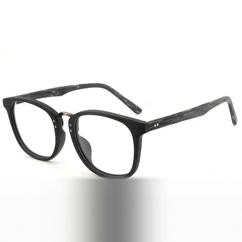 Hdcrafter Unisex Full Rim Round Square Wood Metal Frame Eyeglasses Hb029 - black grey C82