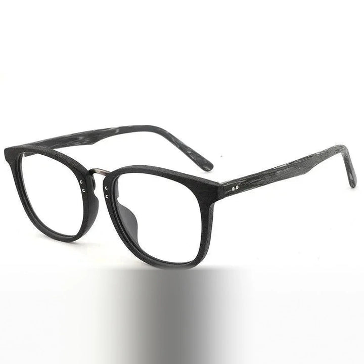 Hdcrafter Unisex Full Rim Round Square Wood Metal Frame Eyeglasses Hb029 - black grey C82