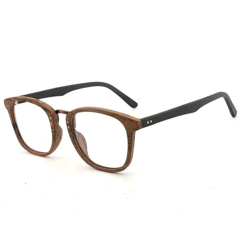 Hdcrafter Unisex Full Rim Round Square Wood Metal Frame Eyeglasses Hb029 - brown black C90