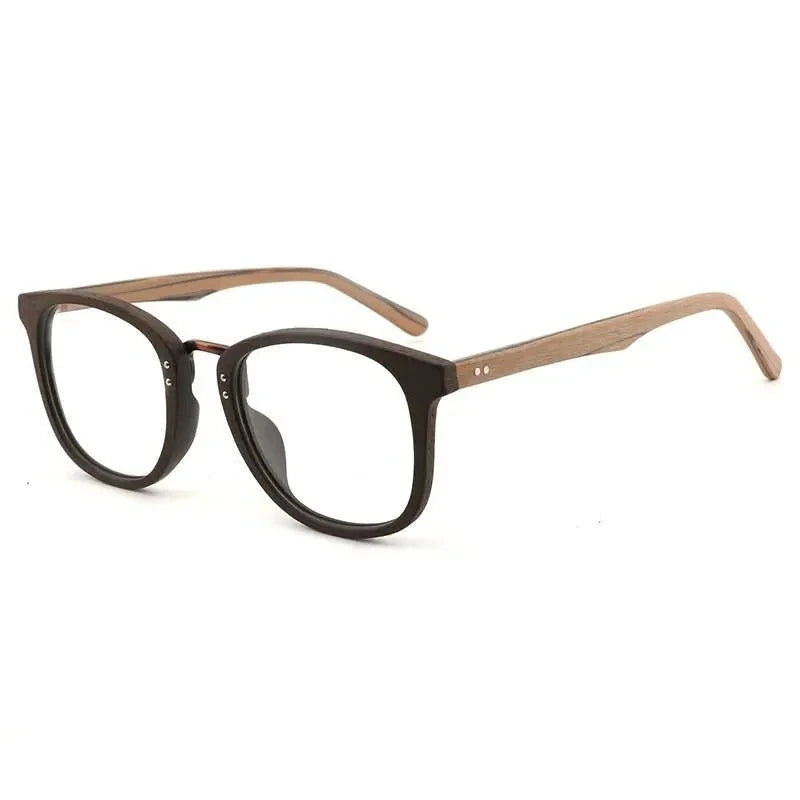Hdcrafter Unisex Full Rim Round Square Wood Metal Frame Eyeglasses Hb029 - coffee brown C62