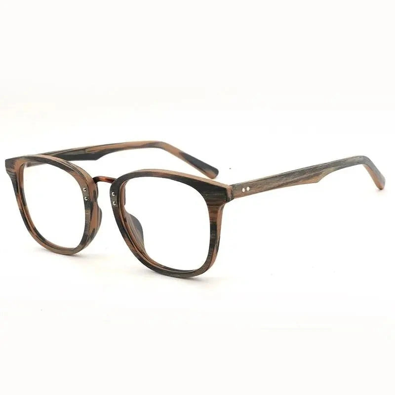 Hdcrafter Unisex Full Rim Round Square Wood Metal Frame Eyeglasses Hb029 - floral brown C94