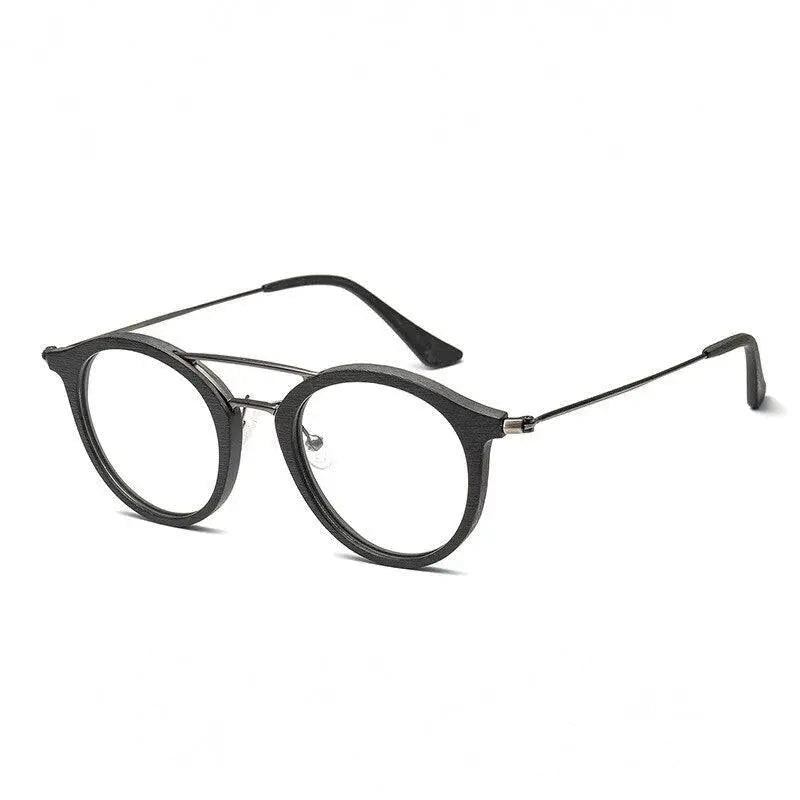 Hdcrafter Unisex Full Rim Round Wood Alloy Double Bridge Eyeglasses 4821 - C10