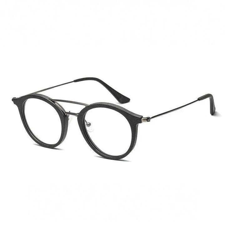 Hdcrafter Unisex Full Rim Round Wood Alloy Double Bridge Eyeglasses 4821 - C10