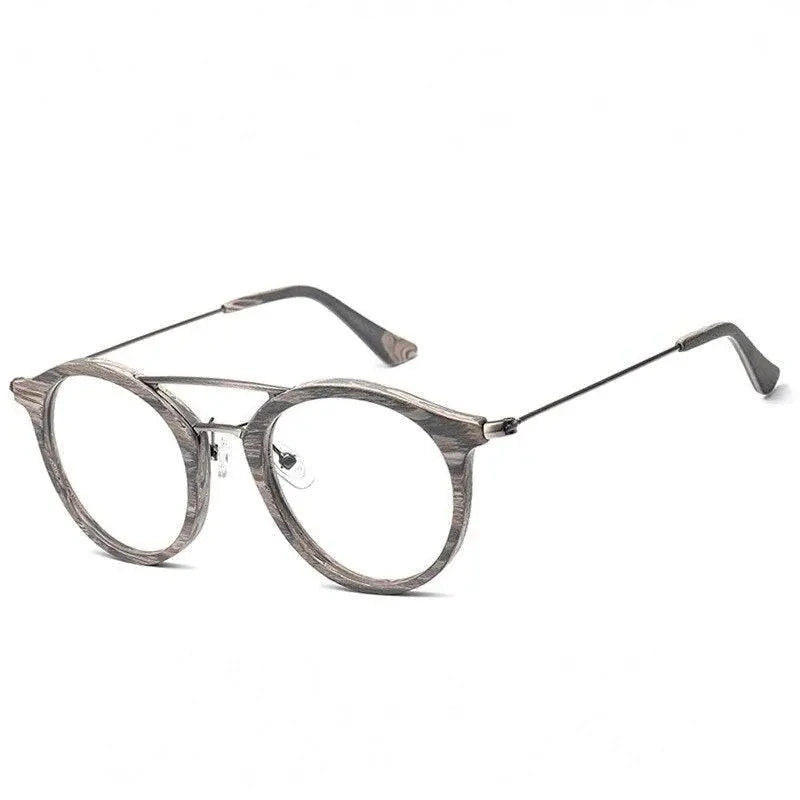 Hdcrafter Unisex Full Rim Round Wood Alloy Double Bridge Eyeglasses 4821 - C15