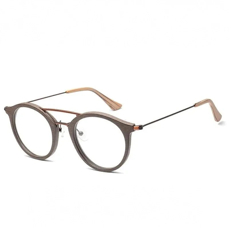 Hdcrafter Unisex Full Rim Round Wood Alloy Double Bridge Eyeglasses 4821 - C62