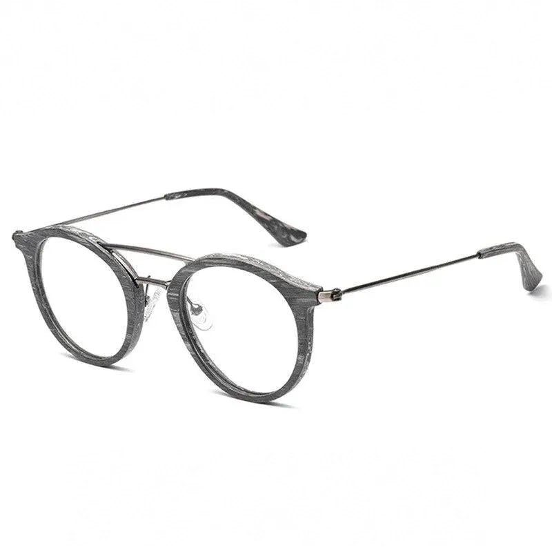 Hdcrafter Unisex Full Rim Round Wood Alloy Double Bridge Eyeglasses 4821 - C80