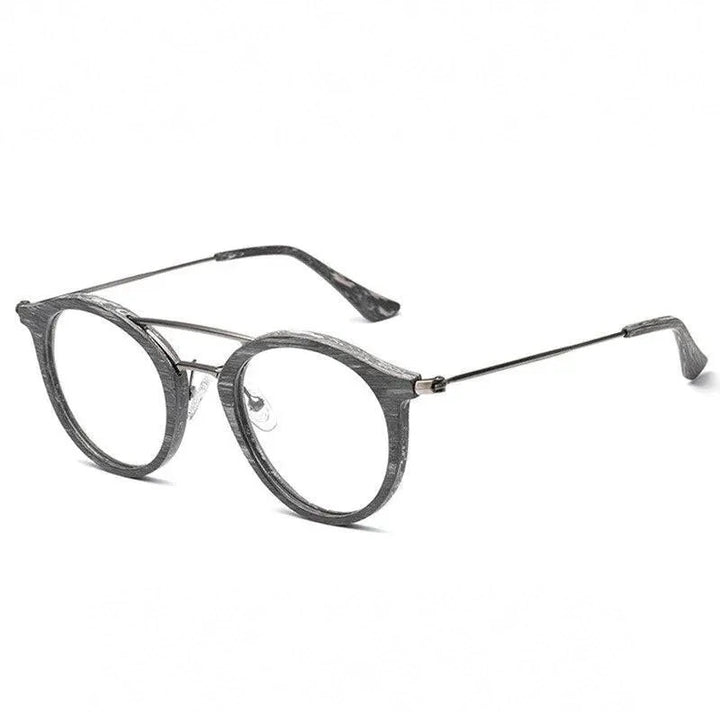 Hdcrafter Unisex Full Rim Round Wood Alloy Double Bridge Eyeglasses 4821 - C80