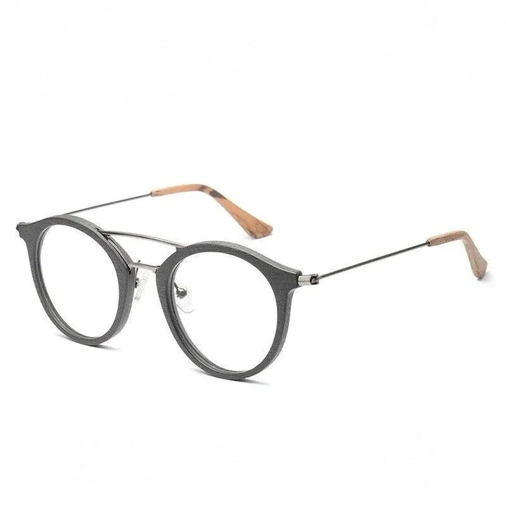 Hdcrafter Unisex Full Rim Round Wood Alloy Double Bridge Eyeglasses 4821 - C86