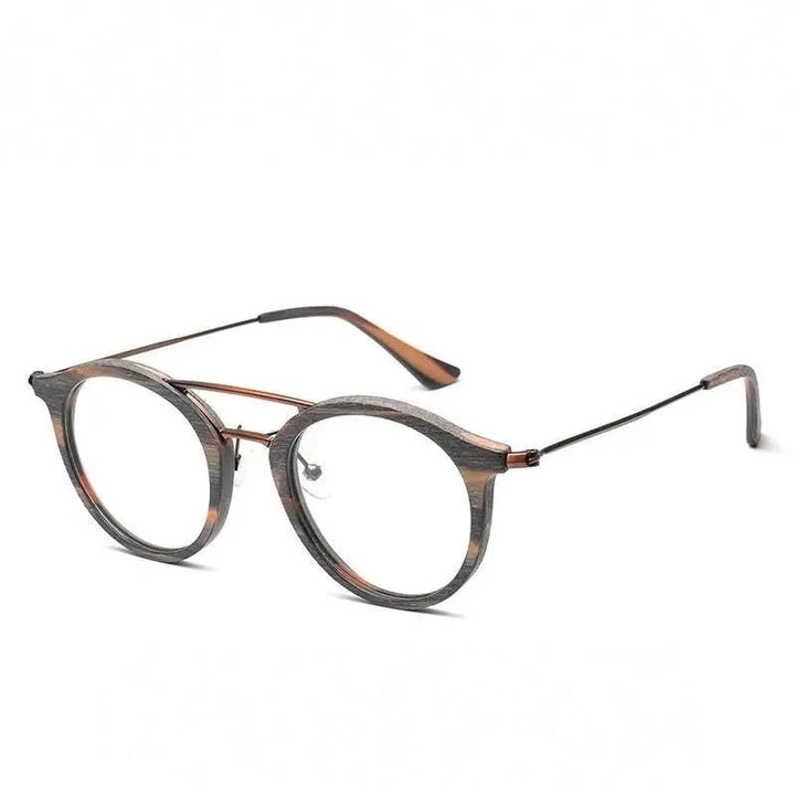 Hdcrafter Unisex Full Rim Round Wood Alloy Double Bridge Eyeglasses 4821 - C99