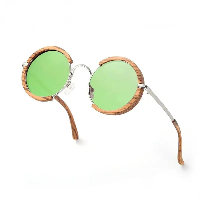 Hdcrafter Unisex Full Rim Round Wood Alloy Polarized Sunglasses 56407 - green