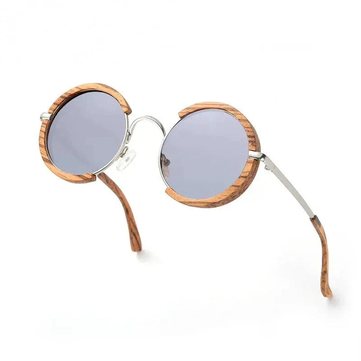 Hdcrafter Unisex Full Rim Round Wood Alloy Polarized Sunglasses 56407 - silver