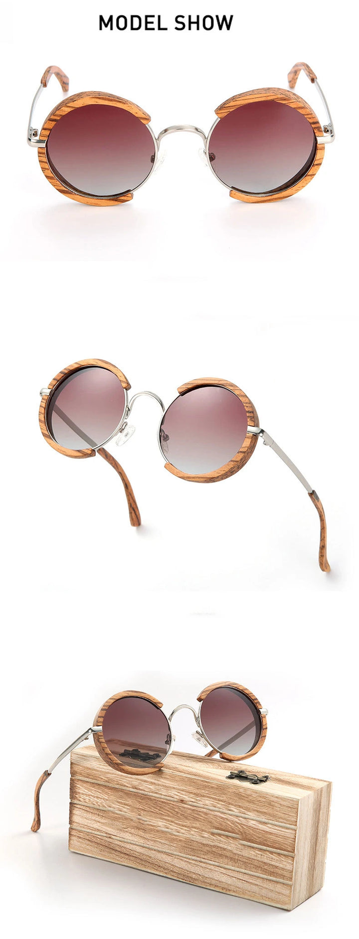 Hdcrafter Unisex Full Rim Round Wood Alloy Polarized Sunglasses 56407 - Size Chart