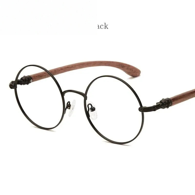 Hdcrafter Unisex Full Rim Round Wood Alloy Screwless Frame Eyeglasses 7573 - Default Title
