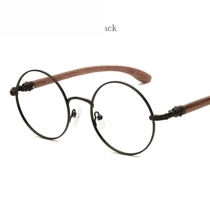 Hdcrafter Unisex Full Rim Round Wood Alloy Screwless Frame Eyeglasses 7573 - Black