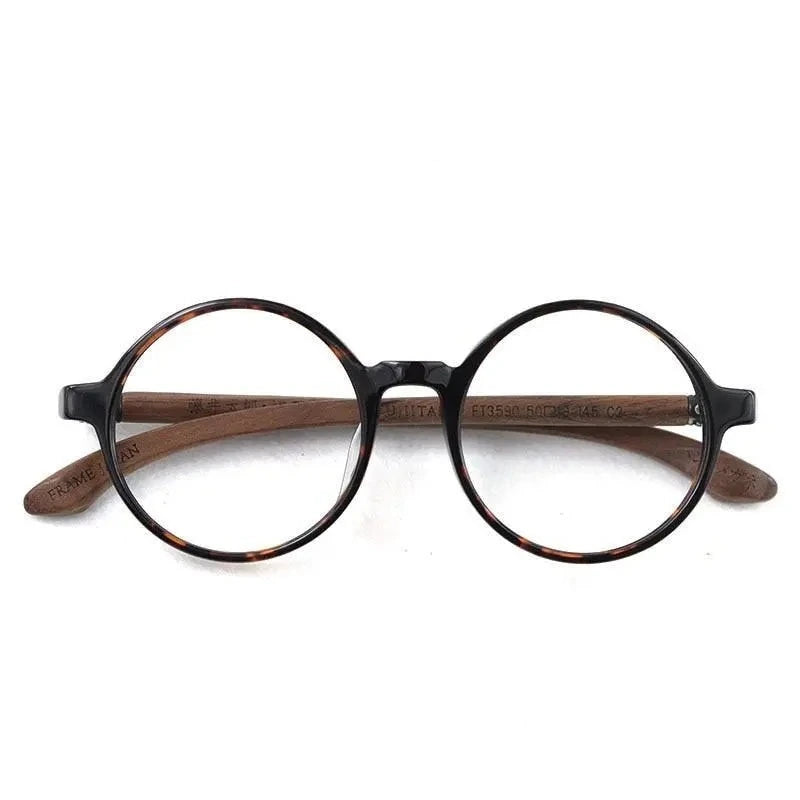 Hdcrafter Unisex Full Rim Round Wood Eyeglasses Ft3590 - Amber