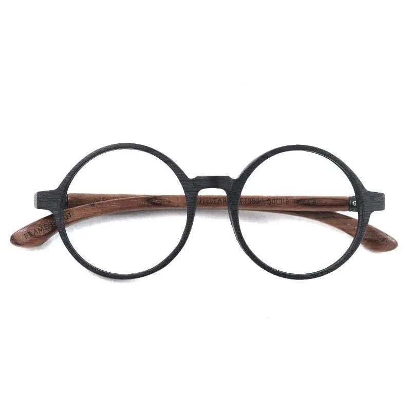 Hdcrafter Unisex Full Rim Round Wood Eyeglasses Ft3590 - Wood Black
