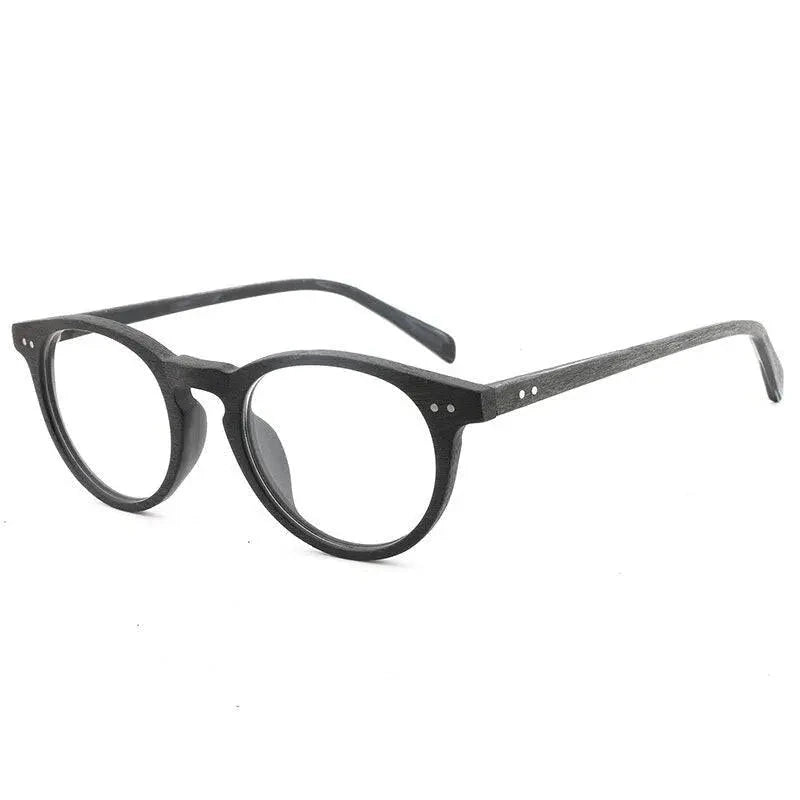 Hdcrafter Unisex Full Rim Round Wood Frame Eyeglasses Lhb030 - Black Gray C82