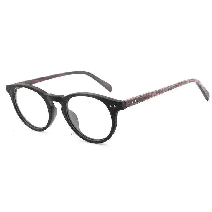 Hdcrafter Unisex Full Rim Round Wood Frame Eyeglasses Lhb030 - Black Purple C81