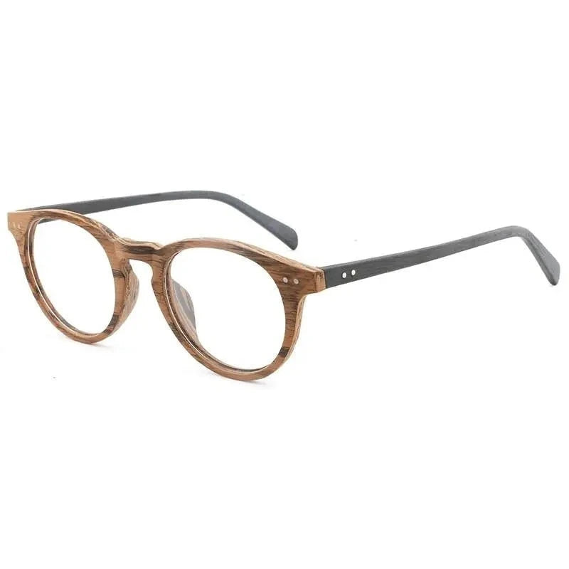Hdcrafter Unisex Full Rim Round Wood Frame Eyeglasses Lhb030 - Brown Black C90