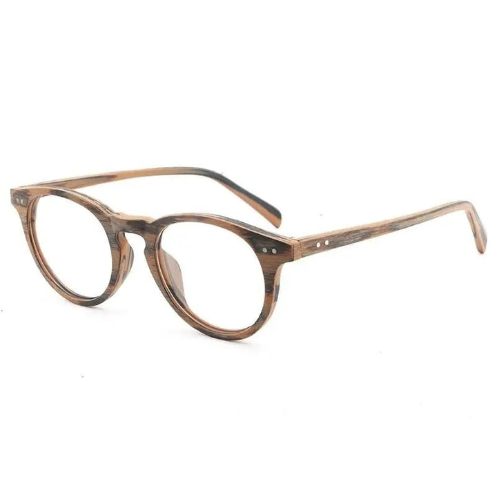 Hdcrafter Unisex Full Rim Round Wood Frame Eyeglasses Lhb030 - Brown C94