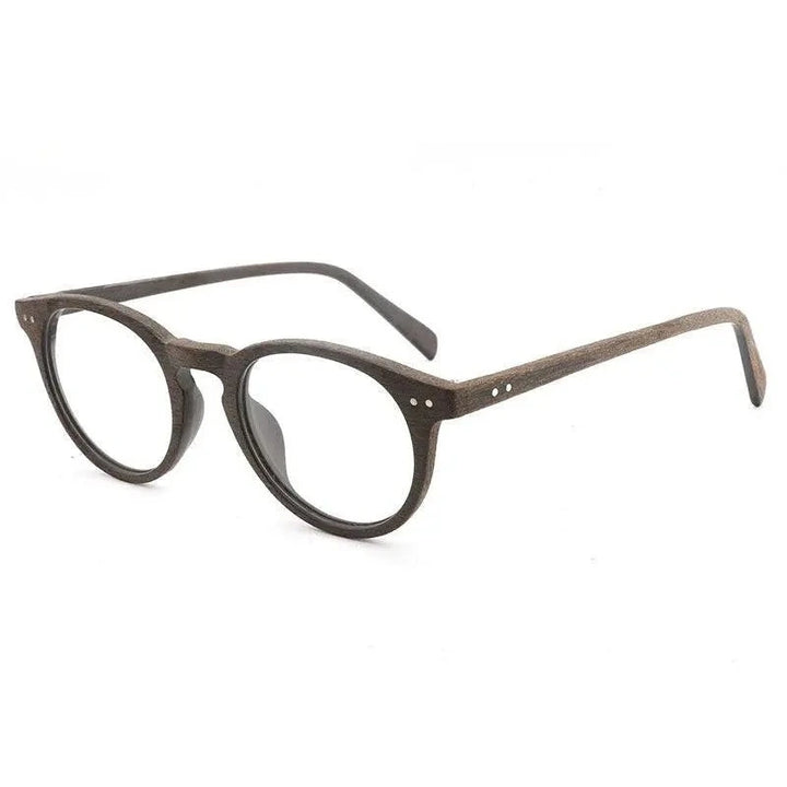 Hdcrafter Unisex Full Rim Round Wood Frame Eyeglasses Lhb030 - Coffee C19