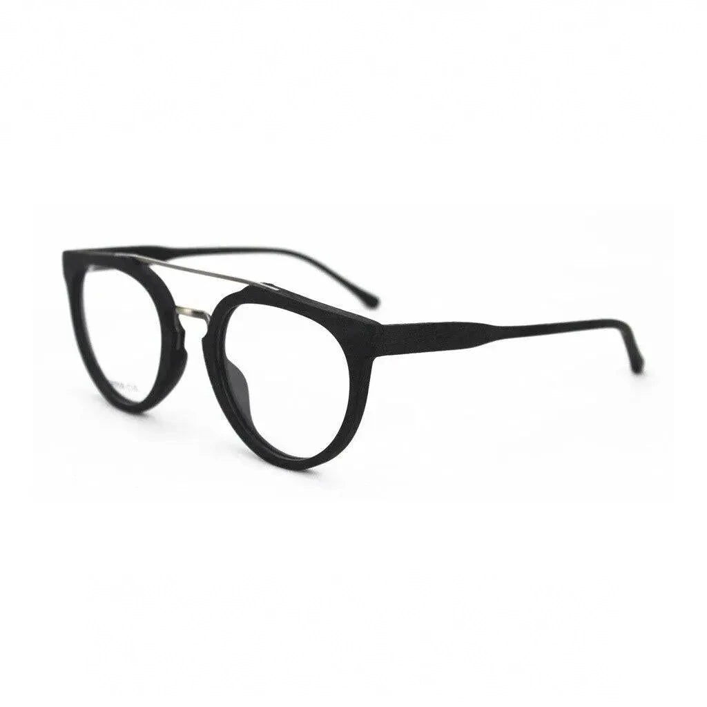 Hdcrafter Unisex Full Rim Round Wood Metal Acetate Double Bridge Frame Eyeglasses Spr09 - Black-C10