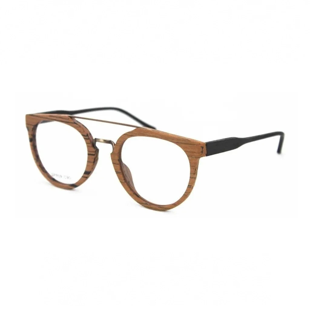 Hdcrafter Unisex Full Rim Round Wood Metal Acetate Double Bridge Frame Eyeglasses Spr09 - Brown Black-C90