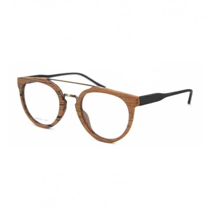 Hdcrafter Unisex Full Rim Round Wood Metal Acetate Double Bridge Frame Eyeglasses Spr09 - Brown Black-C90