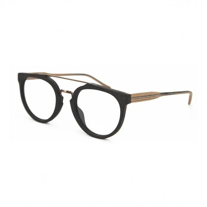 Hdcrafter Unisex Full Rim Round Wood Metal Acetate Double Bridge Frame Eyeglasses Spr09 - Coffee Brown-C62