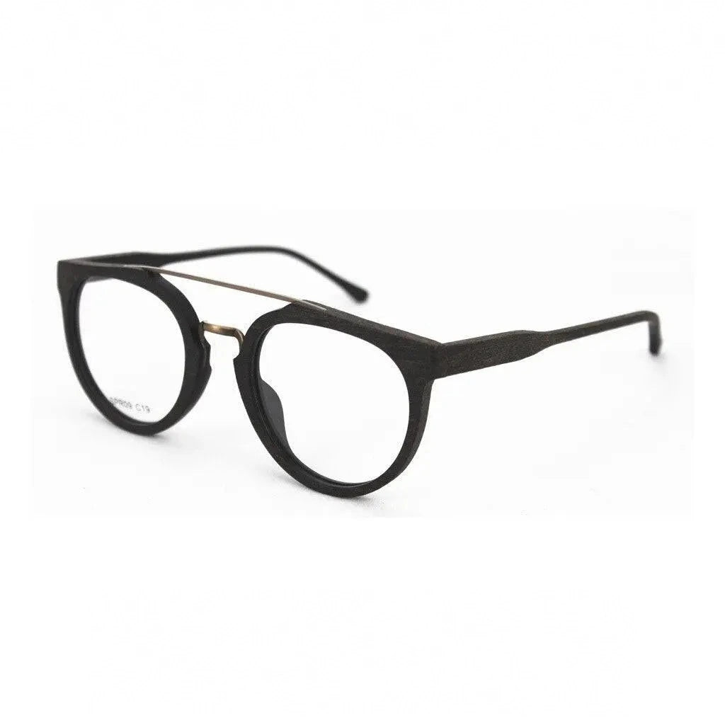 Hdcrafter Unisex Full Rim Round Wood Metal Acetate Double Bridge Frame Eyeglasses Spr09 - Coffee-C19
