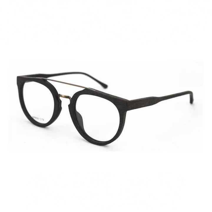 Hdcrafter Unisex Full Rim Round Wood Metal Acetate Double Bridge Frame Eyeglasses Spr09 - Coffee-C19