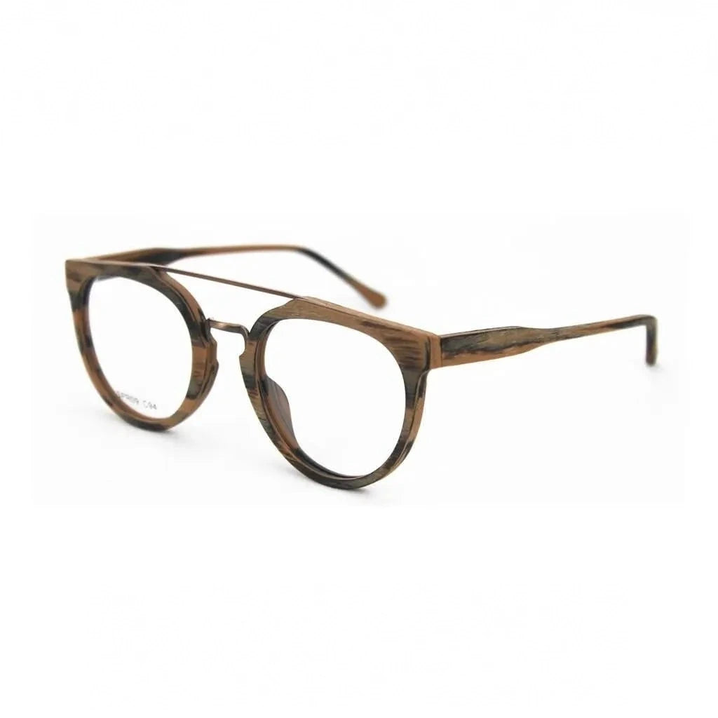 Hdcrafter Unisex Full Rim Round Wood Metal Acetate Double Bridge Frame Eyeglasses Spr09 - Floral-C94
