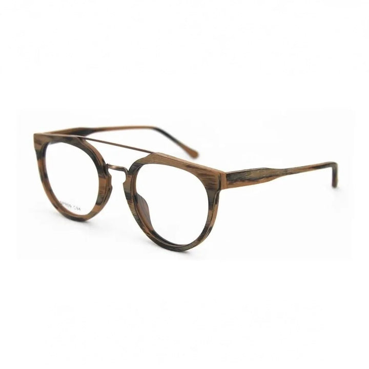 Hdcrafter Unisex Full Rim Round Wood Metal Acetate Double Bridge Frame Eyeglasses Spr09 - Floral-C94