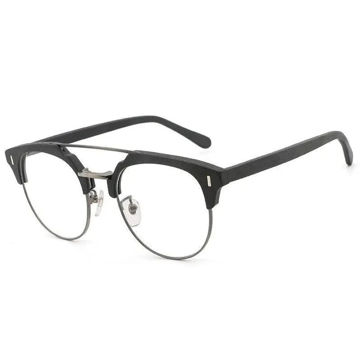 Hdcrafter Unisex Full Rim Round Wood Metal Frame Eyeglasses Bc01 - C10