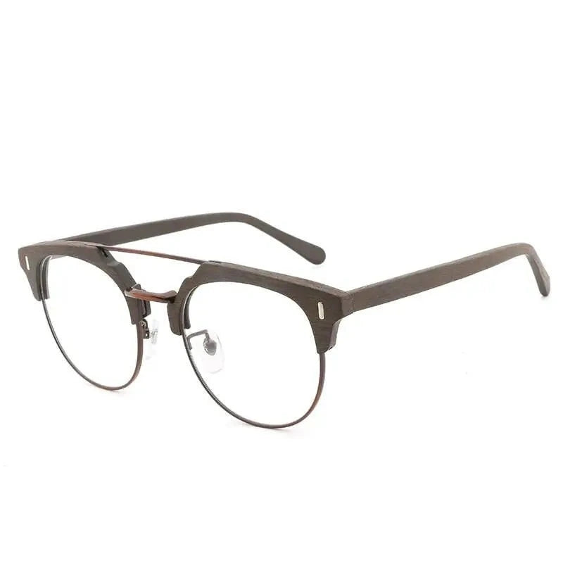 Hdcrafter Unisex Full Rim Round Wood Metal Frame Eyeglasses Bc01 - C19