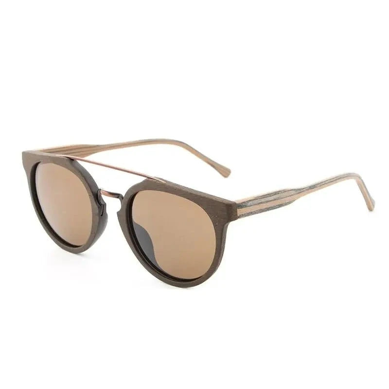 Hdcrafter Unisex Full Rim Round Wood Metal Frame Polarized Sunglasses Lhb023 - C62