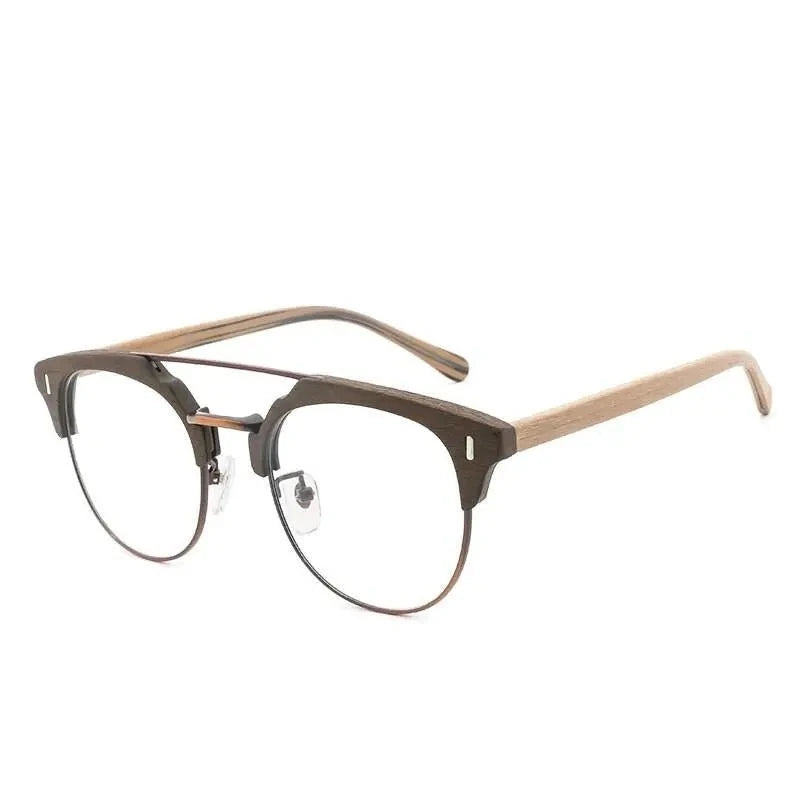 Hdcrafter Unisex Full Rim Round Wood Metal Frame Eyeglasses Bc01 - C62