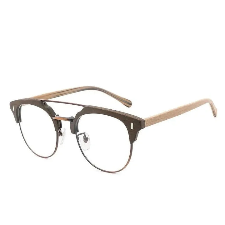 Hdcrafter Unisex Full Rim Round Wood Metal Frame Eyeglasses Bc01 - C62