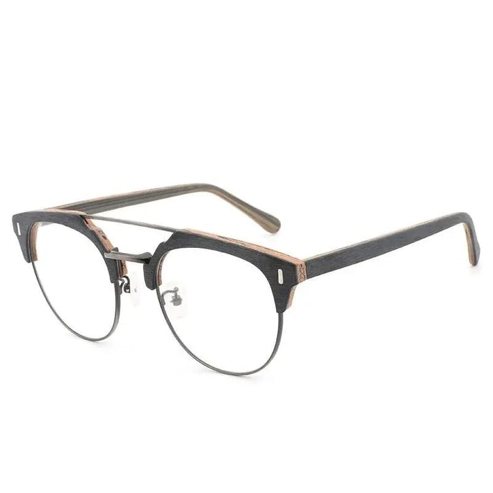 Hdcrafter Unisex Full Rim Round Wood Metal Frame Eyeglasses Bc01 - C806