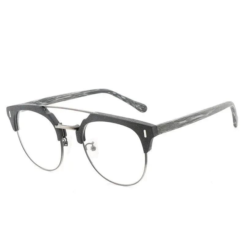 Hdcrafter Unisex Full Rim Round Wood Metal Frame Eyeglasses Bc01 - C82