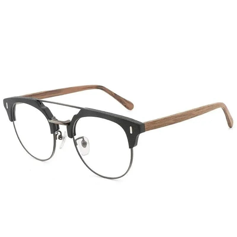 Hdcrafter Unisex Full Rim Round Wood Metal Frame Eyeglasses Bc01 - C86