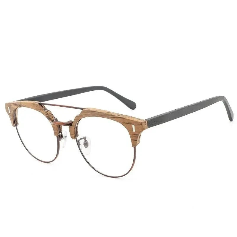 Hdcrafter Unisex Full Rim Round Wood Metal Frame Eyeglasses Bc01 - C90