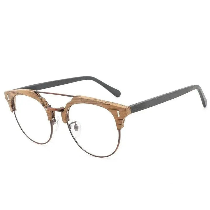 Hdcrafter Unisex Full Rim Round Wood Metal Frame Eyeglasses Bc01 - C90